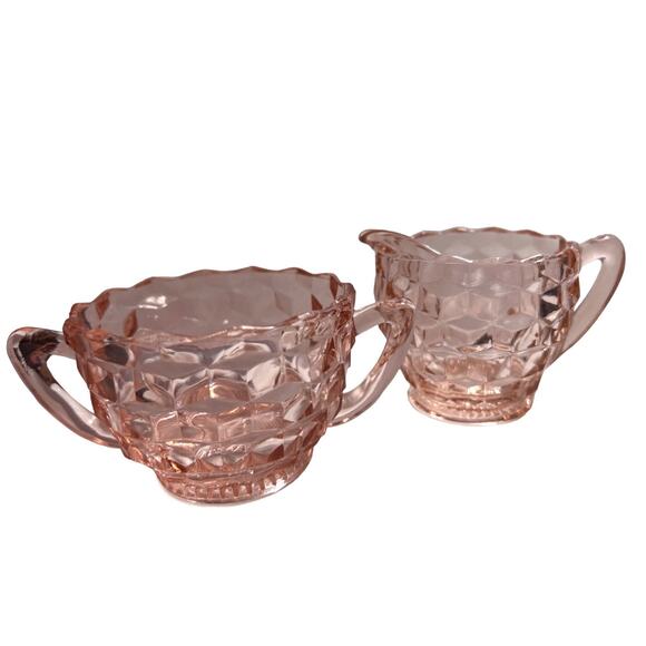 Vintage Pink Depression Glass Jeannette Cube / Cubist Creamer and Sugar - Picture 4 of 4